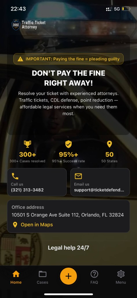 Traffic Ticket Assistance Mobile App
